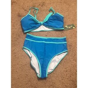 Blue High Waist Bikini Swimsuit Two Piece Bathing Suit Medium‎